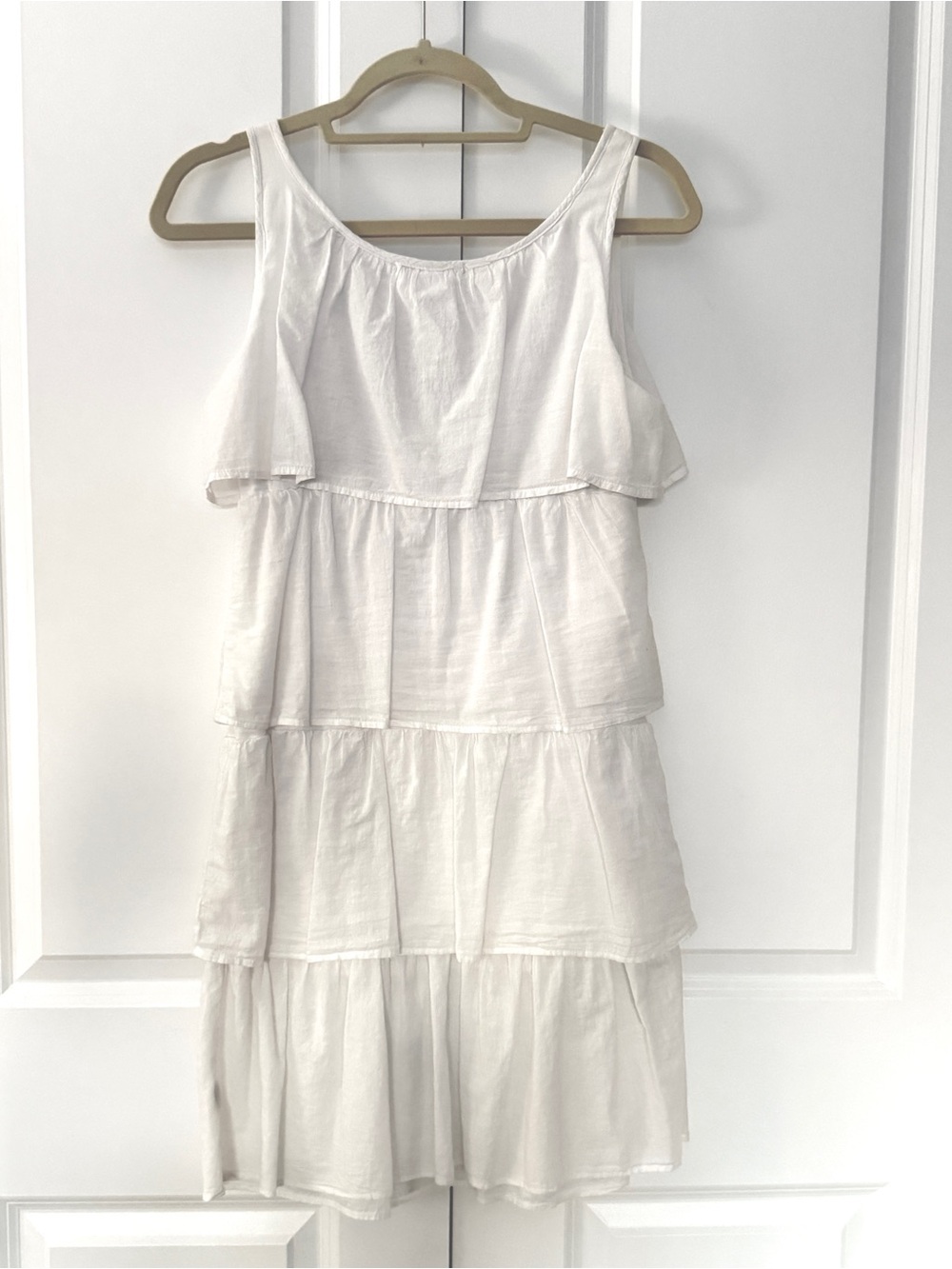 Bashara Lesser White Tiered Light Ruffle Cotton Tank Dress Summer Dress Small